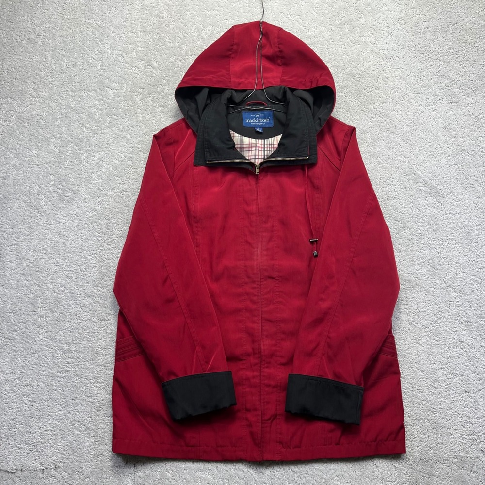 Mackintosh New England Jacket Womens Large Red Hooded Parka Rain Lightweight